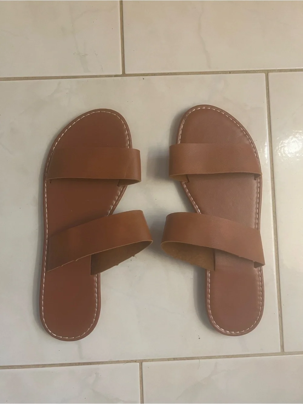 Women’s Brown Double-Strap Slide Flat Sandals
